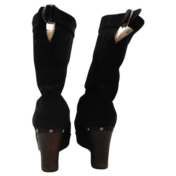 UGG Carnegie Leather Shearling Fold Down Wedge Clog Winter Boots Black Size 10 - Picture 10 of 12